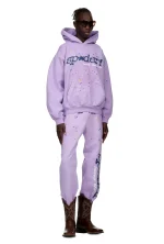 Sp5der-Acai-Hoodie-Purple-Full Tracksuit wears