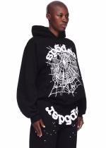 Sp5der-OG-Web-Hoodie-Black Wear by a Boy Right Side View