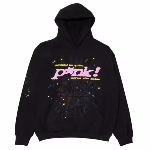 Sp5der-P*NK-Hoodie-Black Front