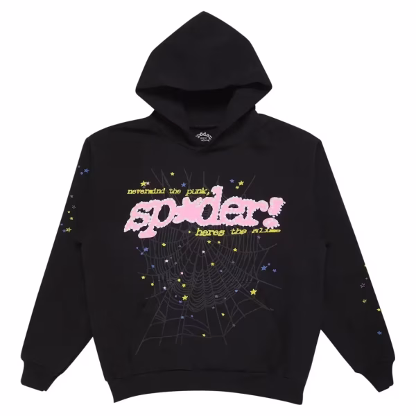 Sp5der-PNK-Hoodie-Black-V2 Front
