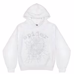 Sp5der OG Rhinestone Logo Hoodie White