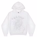 Sp5der OG Rhinestone Logo Hoodie White