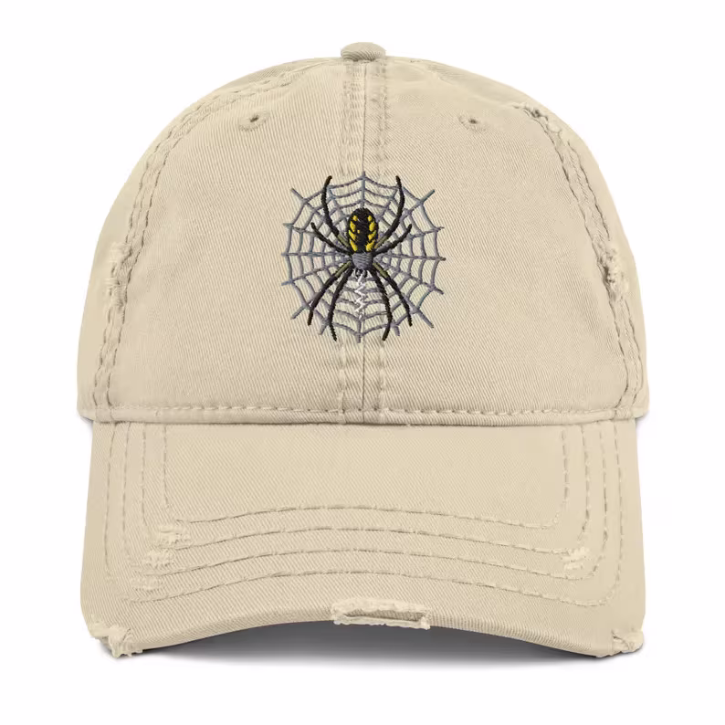 Spider and Web Embroidery Hat Khaki Spider and Web Embroidery Hat Khaki